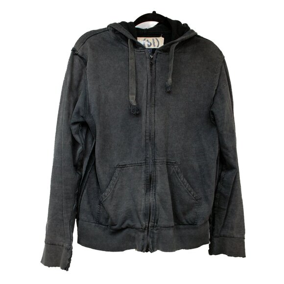 BLU LAW VTG Mens Small Grey Hoodie Embroidered Affliction Style Y2K Distressed - Picture 2 of 4